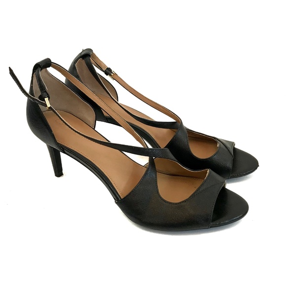 Calvin Klein Shoes - CALVIN KLEIN Landria Black Leather Peep Toe Heels